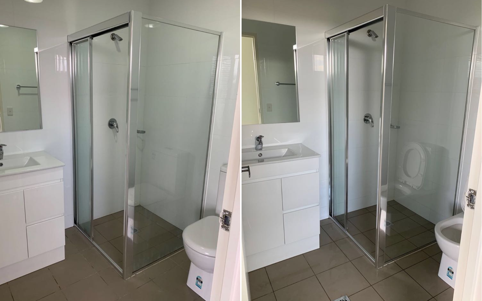 Side-by-side before and after view of a Perth vacate-cleaned shower and bathroom