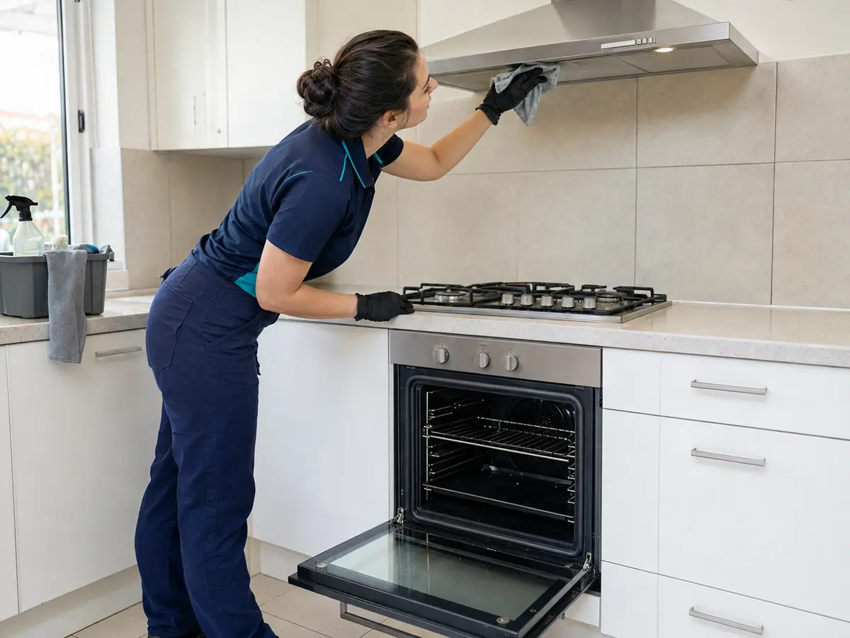 Cleaner detailing an oven, cooktop and rangehood